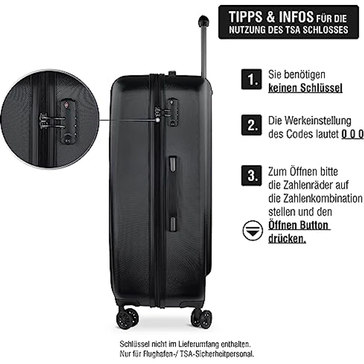 bugatti Lima Hartschalenkoffer 77,5x52x31,5 cm, 91,7L, 4-Rollen mit TSA-Schloss, Schwarz – Bild 5