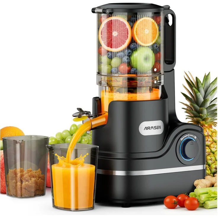 Airmsen Slow Juicer A300, Entsafter mit 147 mm Extra Großem Einfüllschacht, 300 W, hohe Saftausbeute, leicht zu reinigen