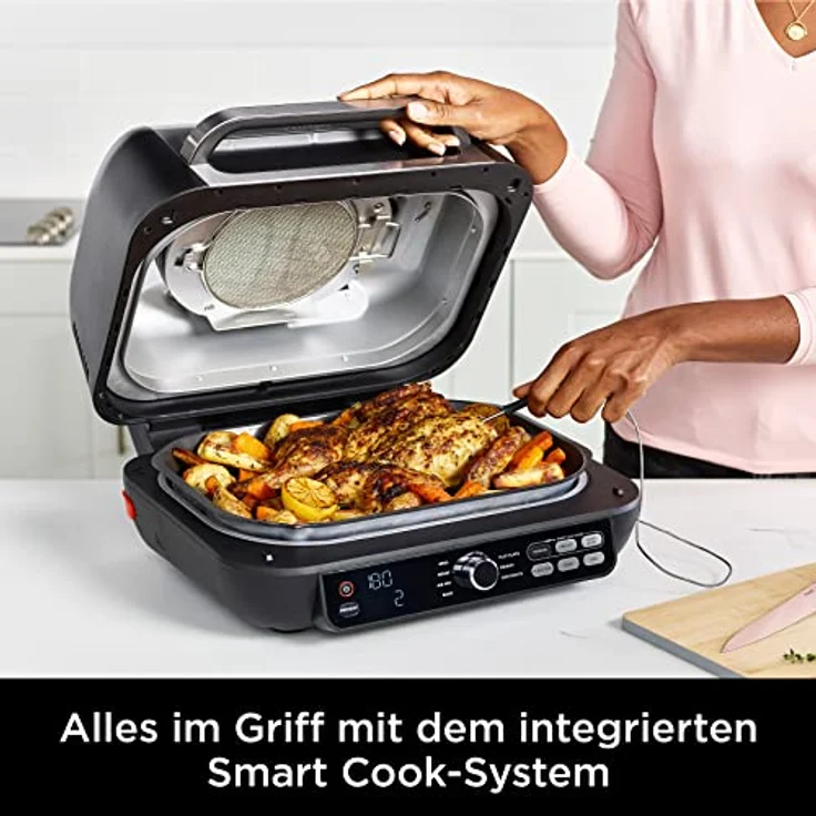 Ninja MAX PRO AG651EU Heißluftfritteuse, 2460W, 3,8 Liter, 7 Garfunktionen, 2 austauschbare Grillplatten, spülmaschinenfeste Teile, mit Deckel, antihaftbeschichtet, inkl. Plancha, schwarz – Bild 5
