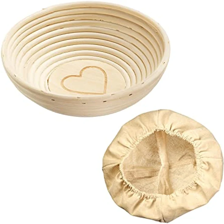 Westmark Gärkörbchen-Set, 2tlg., Gärkörbchen rund + Bezug, Mit Herz, Peddigrohr/Baumwolle, Hellbeige/Beige, 3236227B – Bild 1