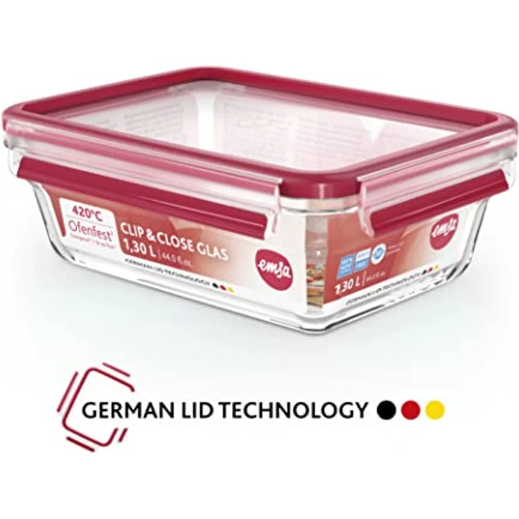 Emsa 54169 Clip & Close Glas Frischhaltedosen | 3er Set | 0,2+ 0,5+ 1,3 L | Rechteckig | 100 Prozent Dicht | Backofengeeignet | Mit Frische-Dichtung – Bild 10