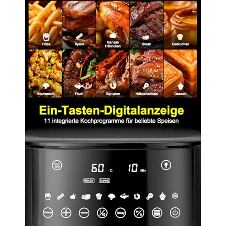 cookwise Heißluftfritteuse Airfryer XXL 7,2L, 11-in-1 mit Sichtfenster, Warmhalte- und Vorheizfunktion, Timer, öl- und fettfreies Kochen – Bild 3