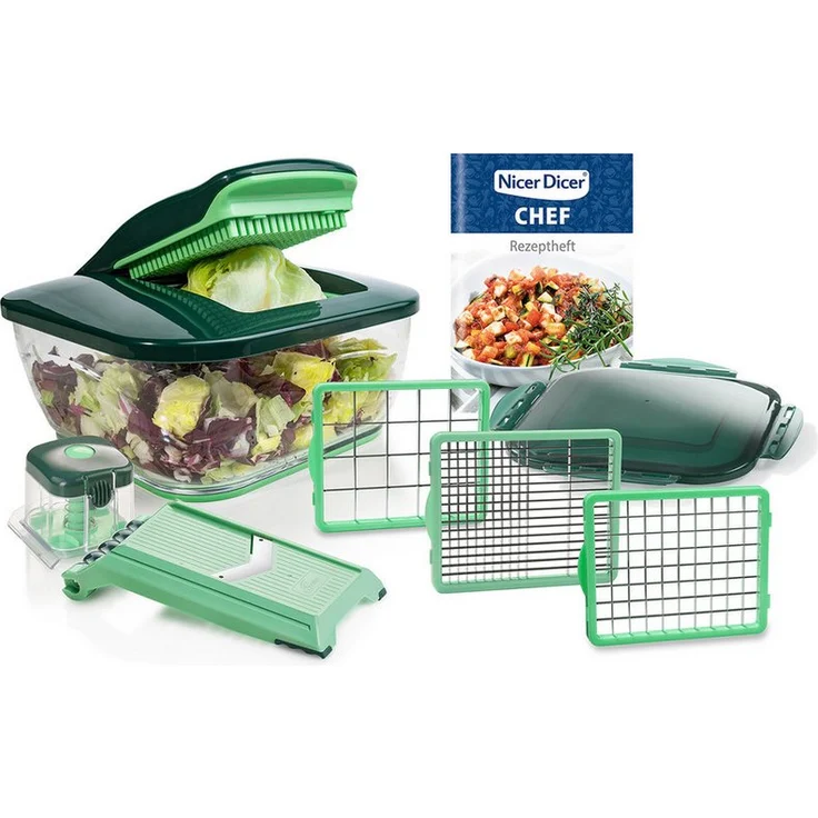 Genius Gemüseschneider Nicer Dicer Chef Gemüsehobel 10.tlg, Küchenhelfer mit ultra-scharfen Klingen und verstellbarem Hobel