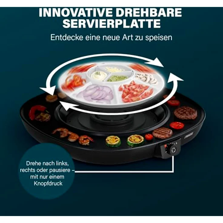 Princess Chef Pirouette Elektro-Plancha mit Drehtablett, 45 x 45 cm Kochfläche, Thermostat bis 220 °C, Antihaft-Beschichtung, leicht zu reinigen, 6 Spatel, abnehmbares Kabel – Bild 3