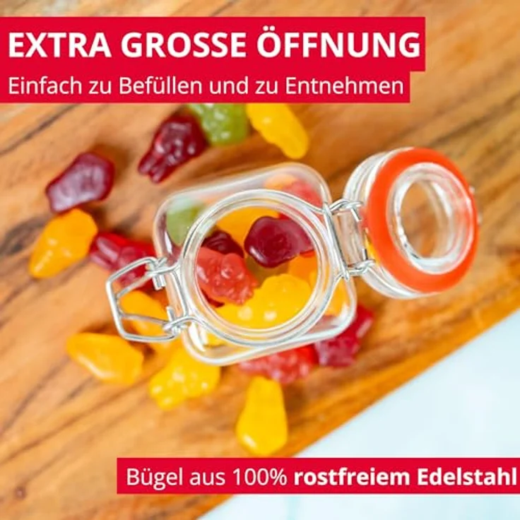 Westmark 6 Drahtbügelgläser, 100 ml, Transparent/Silber, mit 8 Dekoetiketten zur individuellen Beschriftung – Bild 2