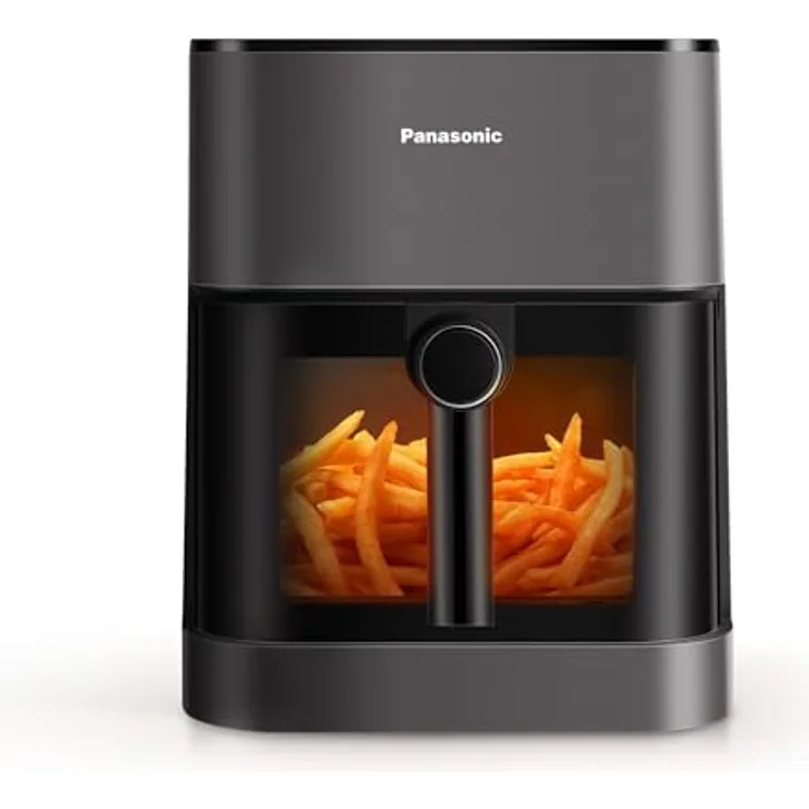 Panasonic NF-CC500SXE Air Fryer mit Sichtfenster, 5 l, 80–200 °C, digitaler Timer & LCD-Display, sanfte Dampfzugabe, 11 Voreinstellungen, einfache Reinigung, Mattgrau