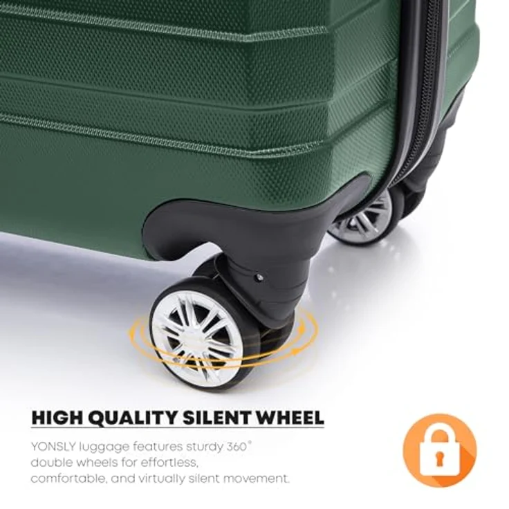 YONSLY Reisekoffer Trolley M, Hartschalen Handgepäck mit 4 Rollen 360°, Zahlenschloss, weichem Gummigriff, dunkelgrün – Bild 4
