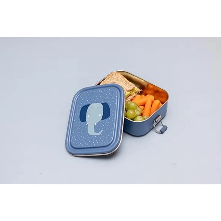 Trixie Baby Lunchbox Mrs Elephant Elefant blau Small, Lunchbox aus Edelstahl mit tierischem Design und Clips zum sicheren Verschließen – Bild 5
