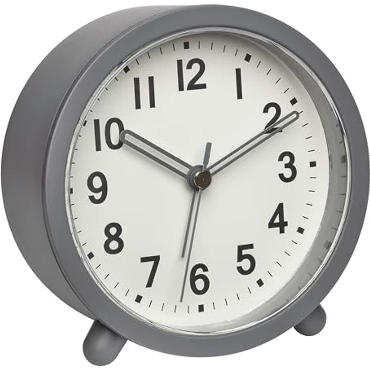 TFA Dostmann Leiser analoger Wecker 60.1043.10, batteriebetrieben, nicht tickend, Quarzuhrwerk, mit Snooze-Funktion und Hintergrundbeleuchtung, grau – Bild 1