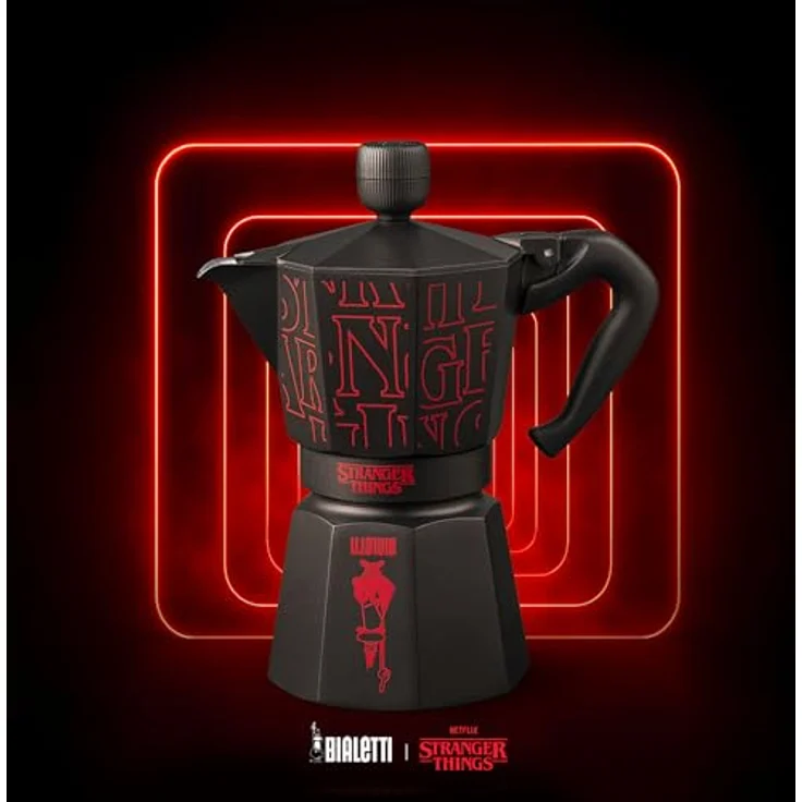 Bialetti Espressokanne Stranger Things, 6 Tassen, Edelstahl, Schwarz / Rot, mit Easy-Clean Sicherheitsventil – Bild 5
