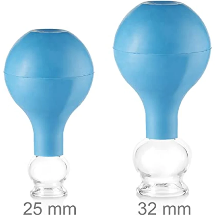 pulox Schröpfglas aus Echtglas 2er-Set inkl. Saugball 25 mm & 32 mm, Blau – Bild 2