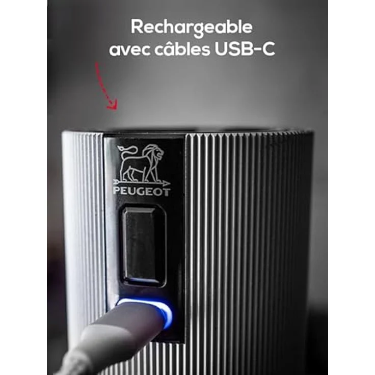 PEUGEOT - Wiederaufladbare elektrische u‘Select-Salzmühle Line 15 cm + Steinsalz - 6 voreingestellte Mahlgrade - Aluminium – Bild 5