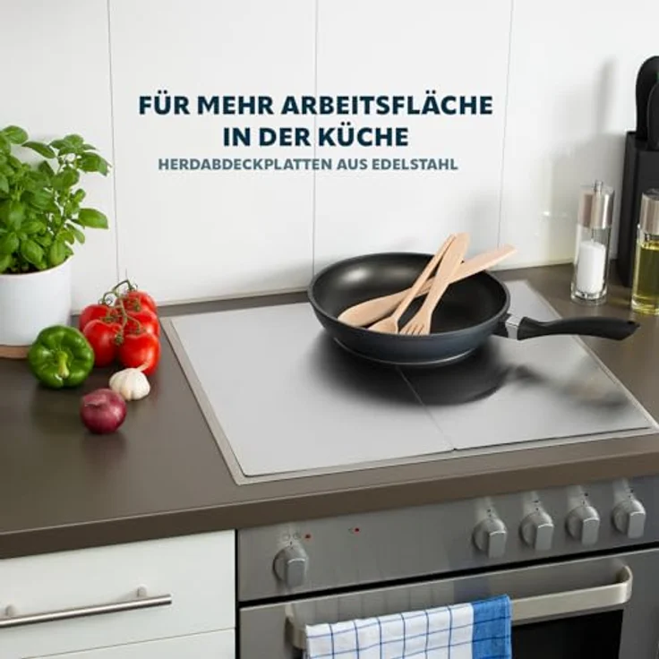 bremermann Herd-Abdeckplatte 2er Set, Edelstahl 2in1 Abdeckplatte und Wandspritzschutz, matt gebürstet, 27,5 x 48 cm – Bild 2
