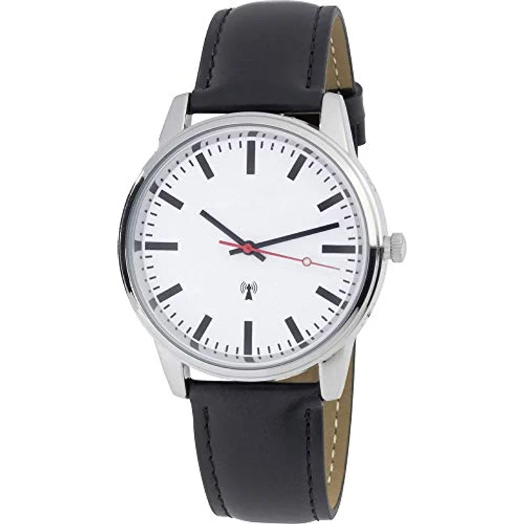 EUROTIME Funk Armbanduhr 62528, Edelstahl Gehäuse 40mm, Lederarmband, schwarz – Bild 4