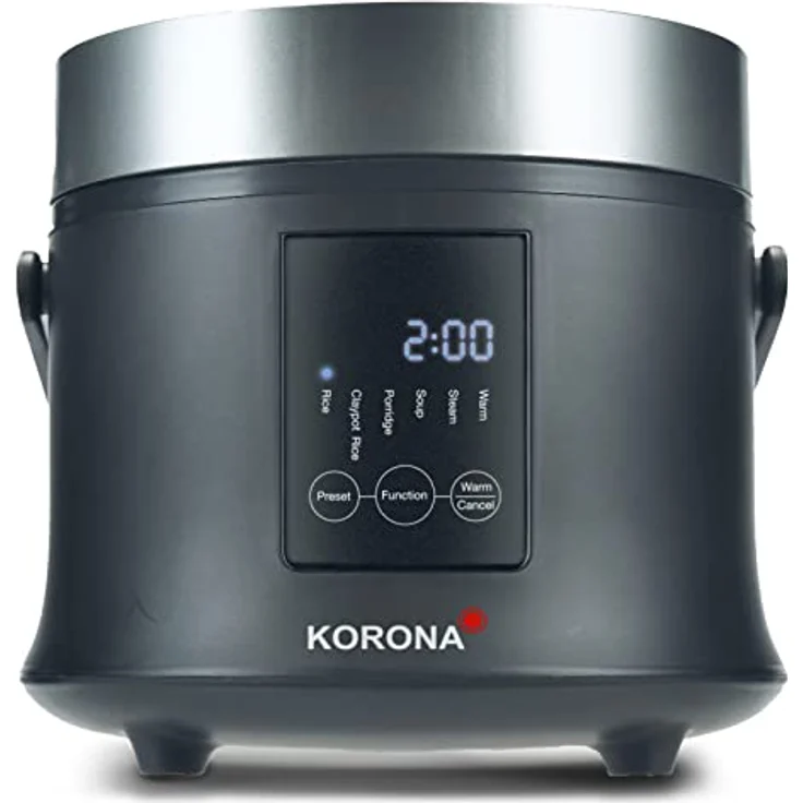 Korona 58011 Reiskocher, 300 Watt, 1,6 Liter, Dampfgarer, Warmhaltefunktion, LED Display, Touch, Buttons, Antihaftbeschichtung, Messbecher, schwarz – Bild 2