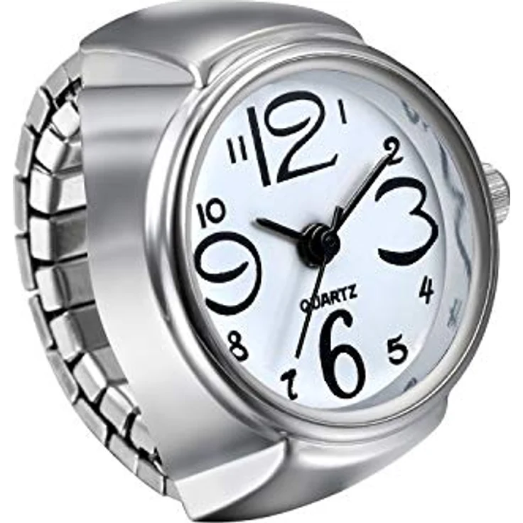JewelryWe Ringuhr Fingeruhr Herren Damen, rund Analog Quarz, elastisches Legierungsband, Weiß, 0.85" Gehäusedurchmesser – Bild 1