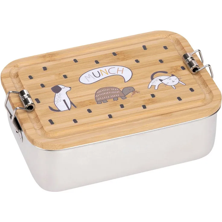 LÄSSIG Lunchbox Bamboo Happy Prints, Bambus, Edelstahl, mit Holzdeckel - Preisvergleich