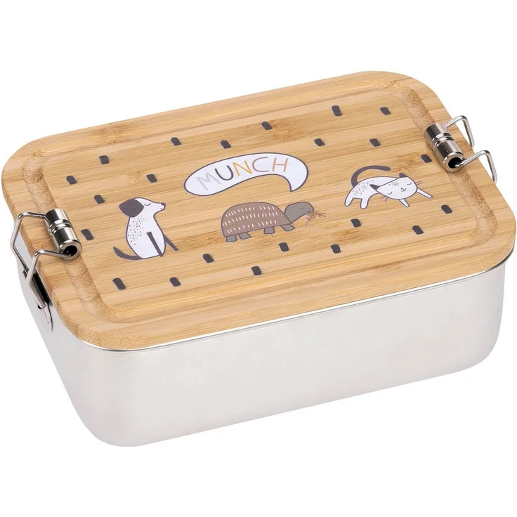 LÄSSIG Lunchbox Bamboo Happy Prints, Bambus, Edelstahl, mit Holzdeckel - Preisvergleich – Bild 1