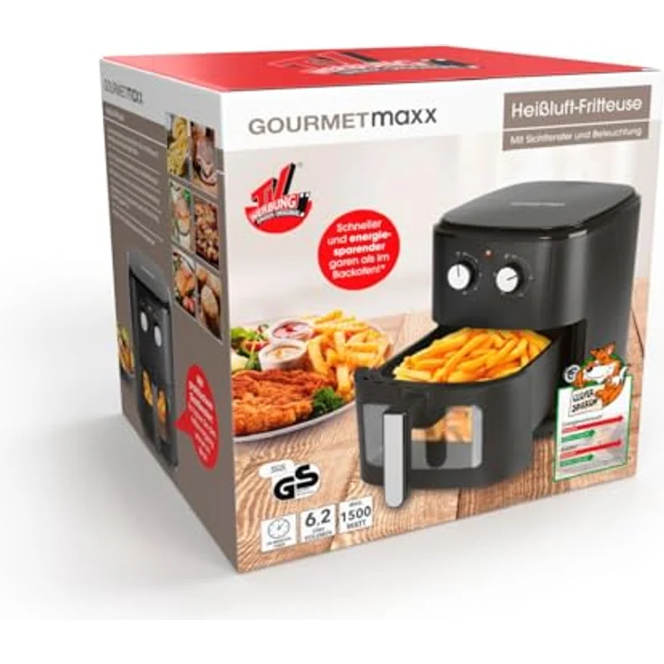 GOURMETmaxx Heißluftfritteuse 6,2 L (1500 W) | AirFryer mit Abschaltautomatik für punktgenaue Ergebnisse | Schonende Zubereitung ohne Öl | Ideal für z.B. Pommes, ChickenWings oder sonstiges [schwarz] – Bild 5