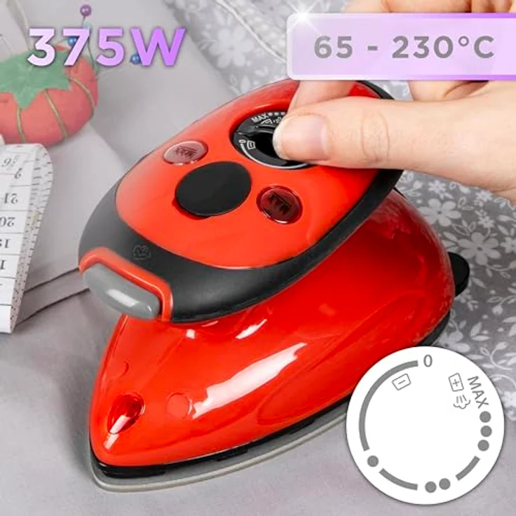 Duronic SI2 RD Mini Reisebügeleisen, 375W Dampfbügeleisen mit vielseitiger Temperaturregelung, rot – Bild 3