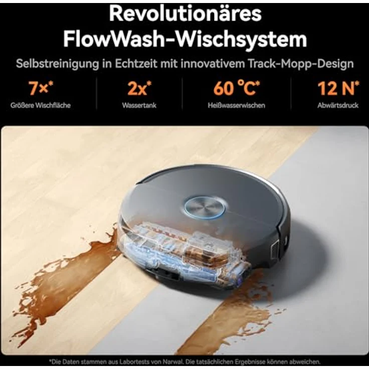 NARWAL Flow 2, Saug- und Wischroboter mit All-in-One-Station, 31.000 Pa Saugkraft, FlowWash-Wischsystem mit 60 °C Heißwasser und 100 °C Moppwäsche – Bild 4