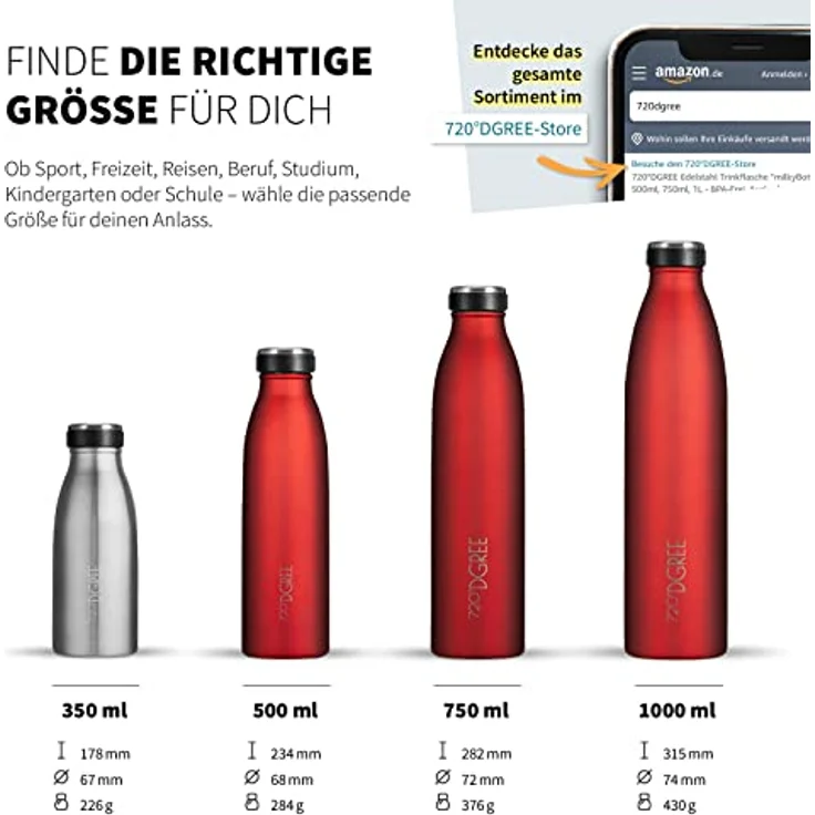 Trinkflasche Doppelwandig Edelstahl 500ml Isolierflasche 720°DGREE milkyBottle imperial red – Bild 3