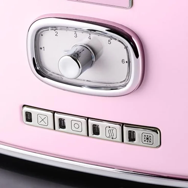 Westinghouse Retro Toaster 2 Scheiben, Abnehmbarer Brötchenaufsatz, 6 Bräunungsstufen, Brotzentrierung, Auftau-, Aufwärm- & Stoppfunktion, Kontrollleuchte, Ausziehbare Krümelschale, pink – Bild 2