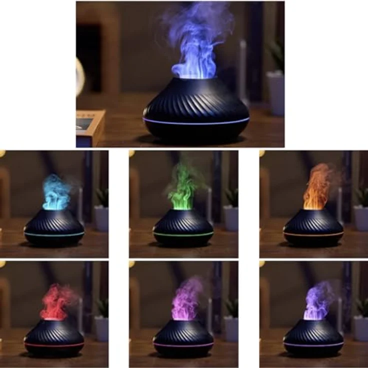 Ruhhy 3-in-1 Aromadiffuser Luftbefeuchter, 0,13 l Wassertank, RGB-LED-Lampe mit Feuereffekt, schwarz – Bild 5