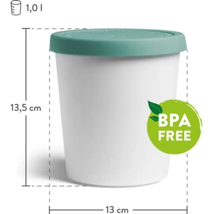 Springlane Eismaschine mit Kompressor inkl. Rezeptheft, 1,2 l, 135 W, Elli + 2 Aufbewahrungsbehälter Türkis – Bild 4