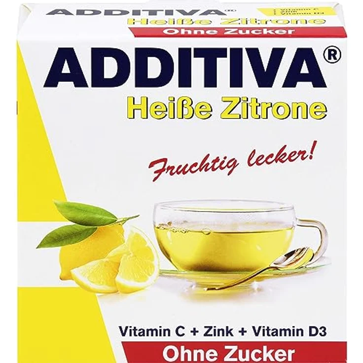 ADDITIVA heiße Zitrone ohne Zucker Sachets, mit Vitamin C, Zink, Vitamin D3, 200 g, farblos – Bild 2