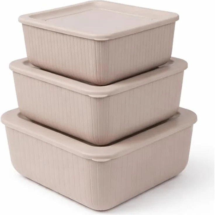 HOPEG Frischhaltedose 3er Set, Luftdicht und BPA-frei, verschiedene Größen (0,5 L, 1 L, 1,5 L), Beige – Bild 1