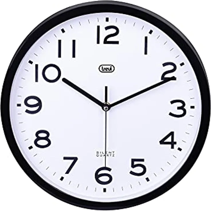 Trevi OM 3302 S Wanduhr, Durchmesser 30 cm, geräuschloses Sweep-Uhrwerk, Schwarz