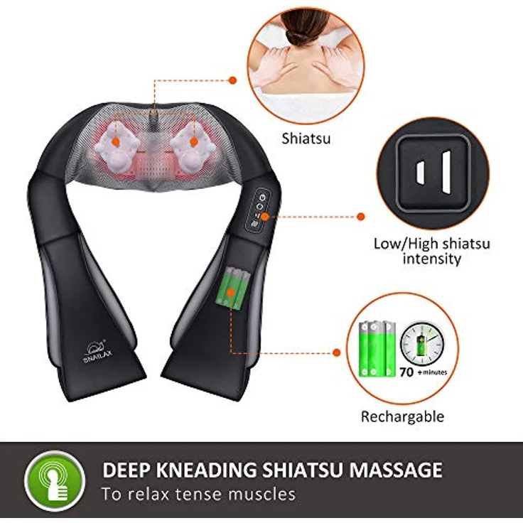 Snailax Kabellos Massagegerät Shiatsu Nackenmassagegerät mit Wärmefunktion, Massagegerät mit 4D-Rotierenden, Muskelentspannung für Nacken Schulter Rücken, Geschenke für Männer/Frauen/Mama/Papa – Bild 2