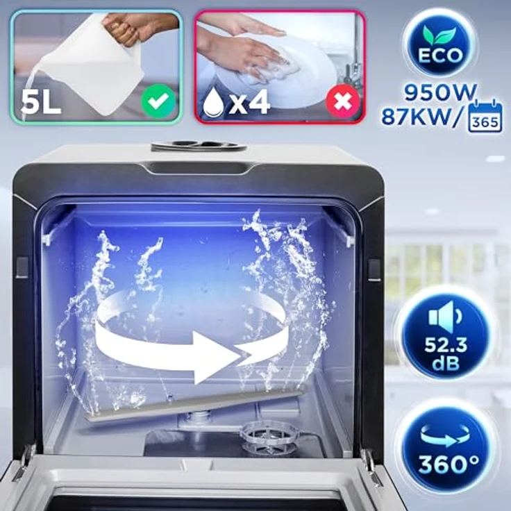 Duronic DW5 BK Tischgeschirrspüler, Mini Geschirrspüler für 3 Gedecke mit 6 Programmen und 5 l Wassertank, ideal für Wohnmobil, Küche, Camping oder Büro – Bild 6