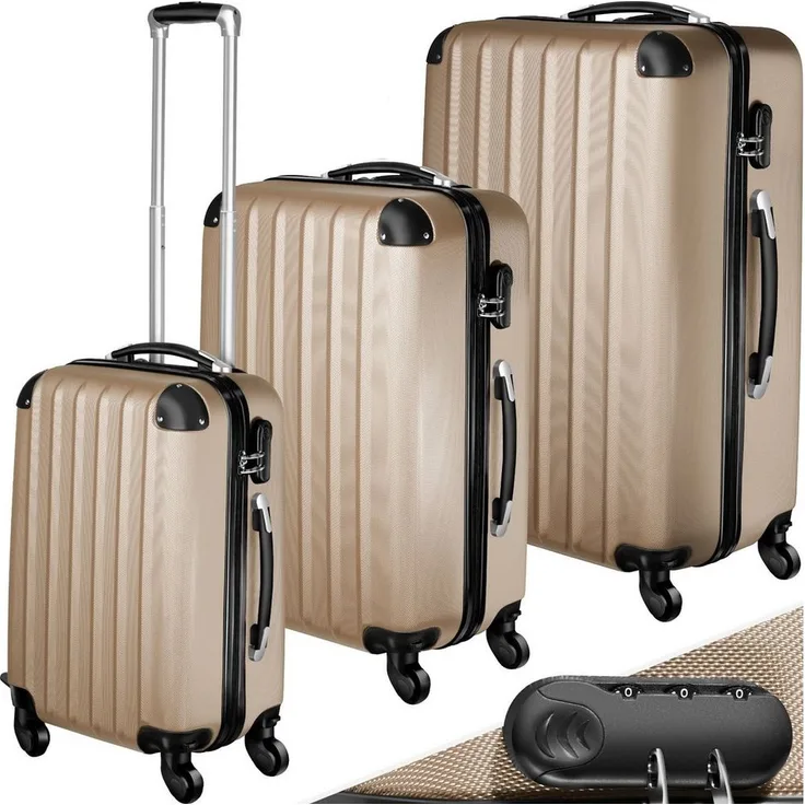 tectake Trolley Hartschalenkoffer-Set, 4 Rollen, Leichtgewichtig, Metallic-Oberfläche