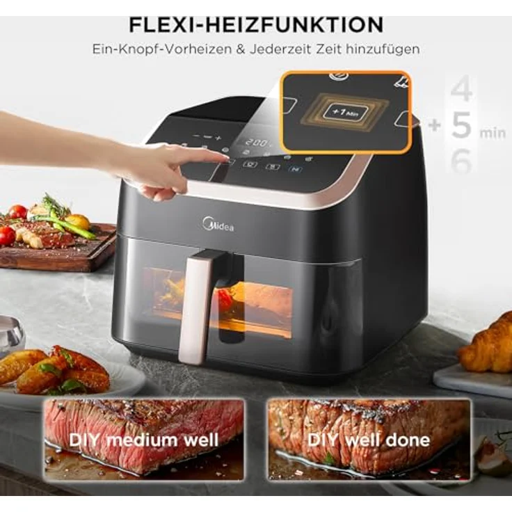 Midea Heißluftfritteuse XXL AirFryer 8.5L, 8-in-1 mit Sichtfenster, max 200°C, Öl-frei, Touchscreen, energiesparend, Antihaftmaterial – Bild 5