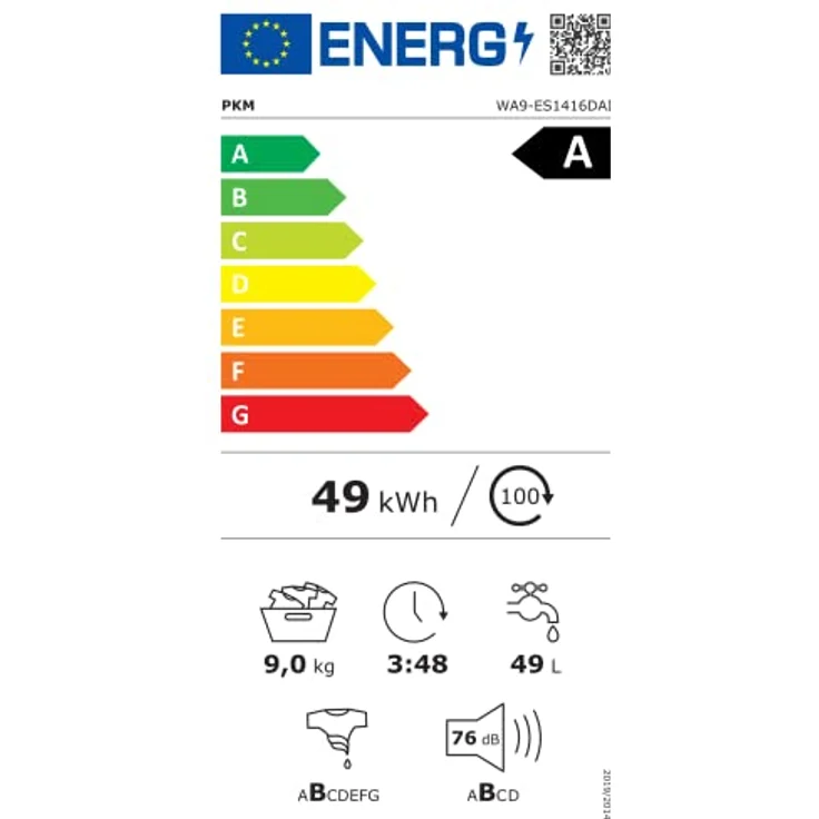 PKM WA9-ES1416DAI, Frontlader-Waschmaschine, A, Fassungsvermögen 9 kg, Standgerät, Breite 60 cm, weiß – Bild 3