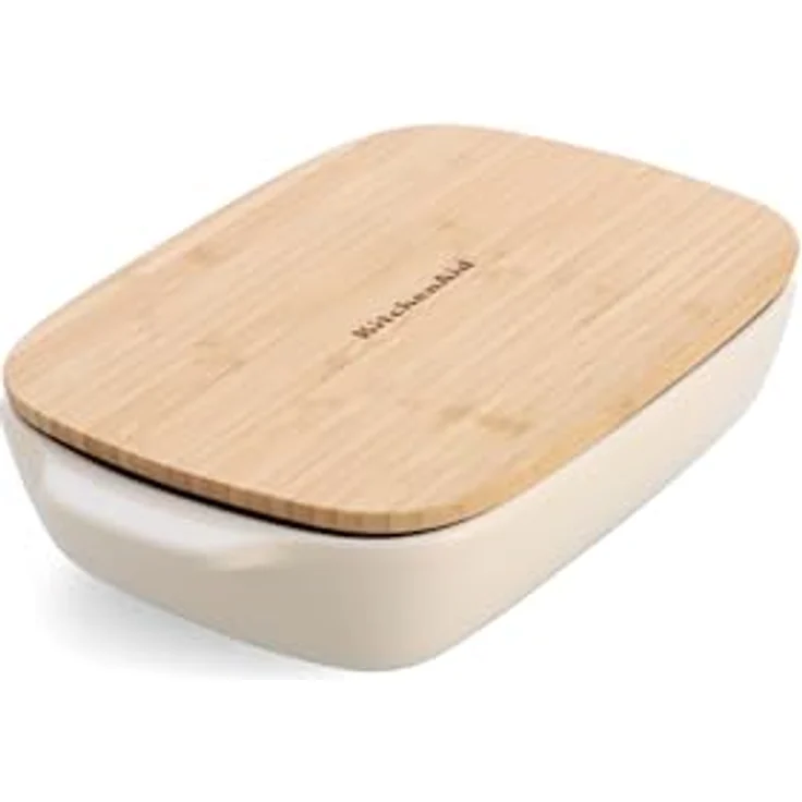 KitchenAid Stoneware Backform Rechteckig mit Bambusdeckel, 26 cm, 1,9L, PFAS-frei, antihaftbeschichtet, ofenfest bis 260°C, spülmaschinenfest, Mandel Creme – Bild 2