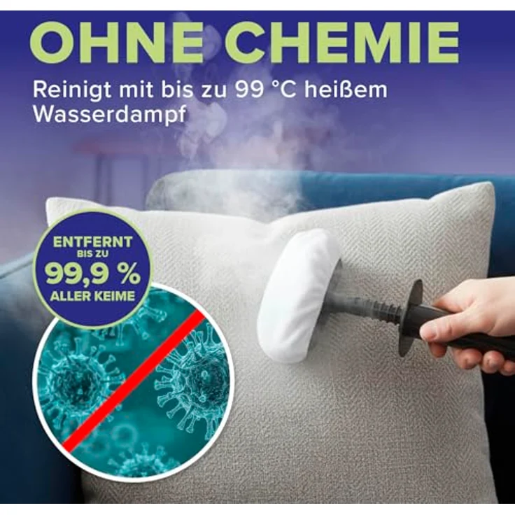 LICHTERBLITZ Dampfreiniger Handgerät, 100 °C Steam Cleaner mit 1 l Tank, 1200 Watt, 7 Aufsätzen, Dampfhandschuh, 45 Min Laufzeit, chemiefrei, ideal für Polstermöbel und empfindliche Oberflächen – Bild 3