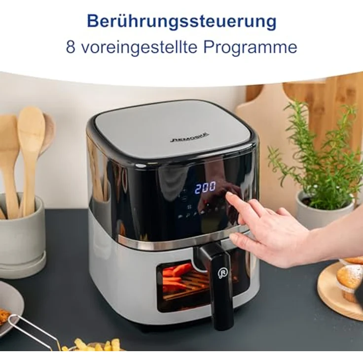 Remoska Heißluftfritteuse Vento R301001 5,5 l, 360° Heißluftstrom, 8 Programme, LCD, Leiser Betrieb 48,9 dB, Non-Stick-Gitter, 1350 W, Schwarz – Bild 4