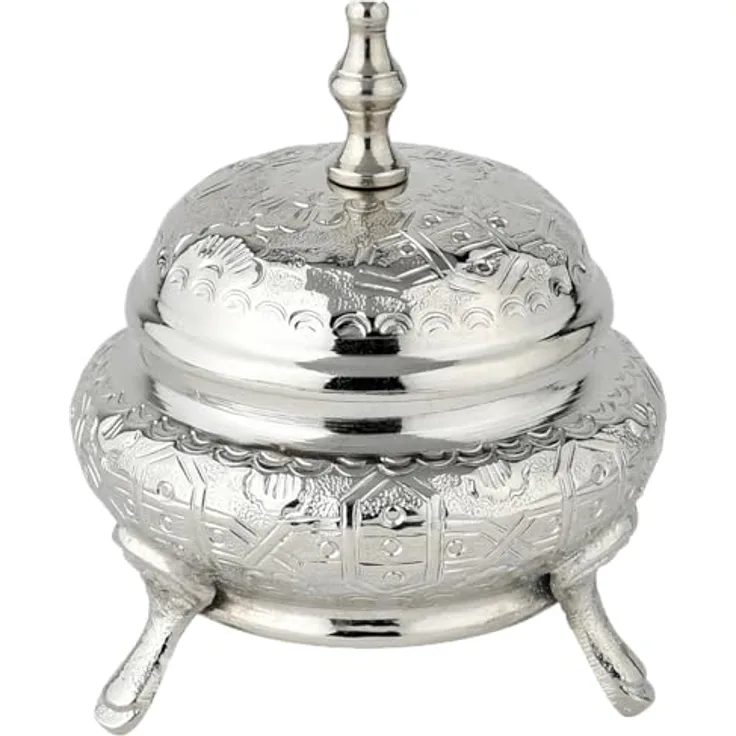 Marrakesch Orientalische Deko Schmuckschale aus Metall, 13 cm, handgefertigt in Silber, vielseitige Aufbewahrung für Schmuck und Süßigkeiten