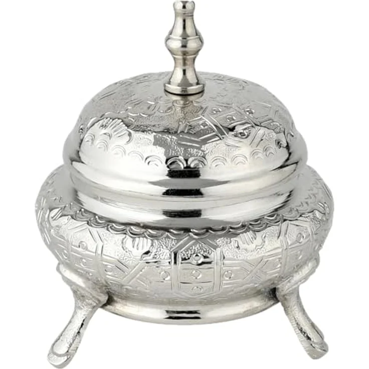 Marrakesch Orientalische Deko Schmuckschale aus Metall, 13 cm, handgefertigt in Silber, vielseitige Aufbewahrung für Schmuck und Süßigkeiten – Bild 1