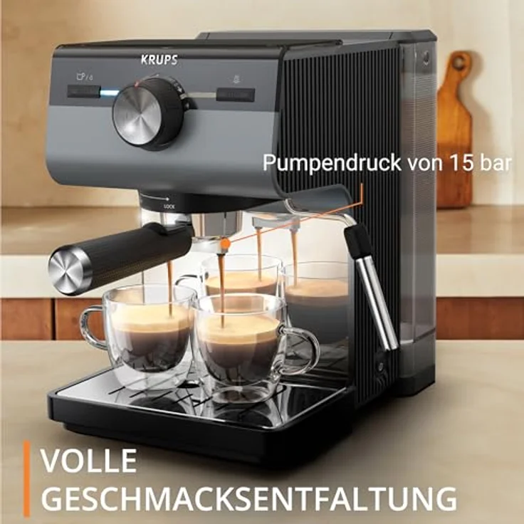 Krups Authentic+ Espresso-Siebträgermaschine, 15 bar, intuitive Bedienung, raffiniertes Design, Dampfdüse, Dark Silver/Edelstahl, XP384G10 – Bild 3