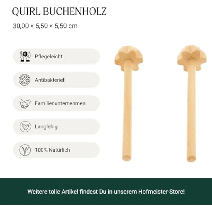 Hofmeister Quirl Buchenholz 30 cm Handquirl, langlebig und antibakteriell, vielseitig einsetzbar – Bild 3