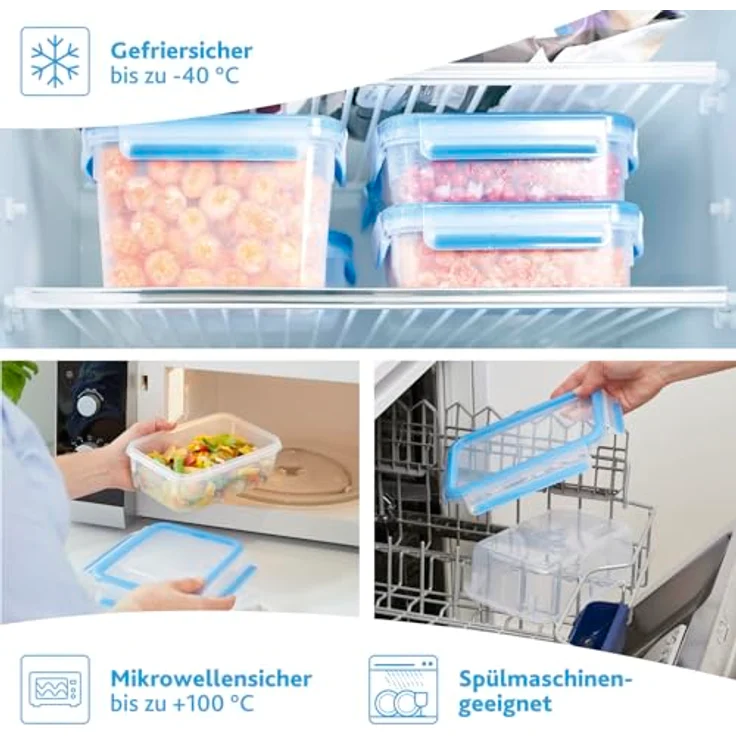 Emsa 508548 Rechteckige Frischhaltedose mit Deckel, 8.2 Liter, Transparent-Blau, Clip & Close – Bild 4