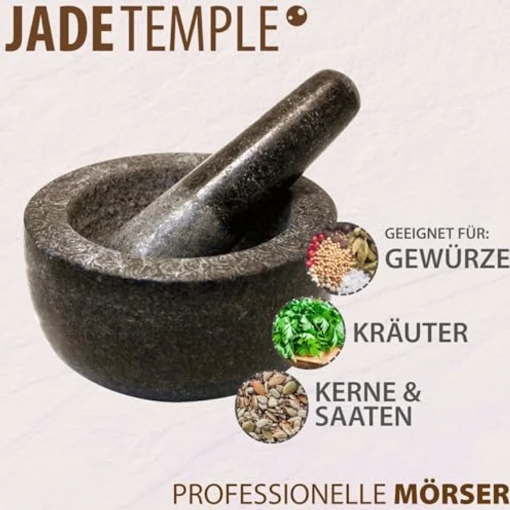 JADE TEMPLE 17023 TEMPLE Steinmörser mit Stößel im Set, effektives und einfaches mörsern, aus massivem Granit mit 13 cm Durchmesser und 7 cm Höhe – Bild 5