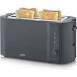 SEVERIN AT 2591 Langschlitz-Toaster für 4 Scheiben, 1.400 W, schwarz matt, mit Brötchenaufsatz und verschiedenen Aufwärmstufen