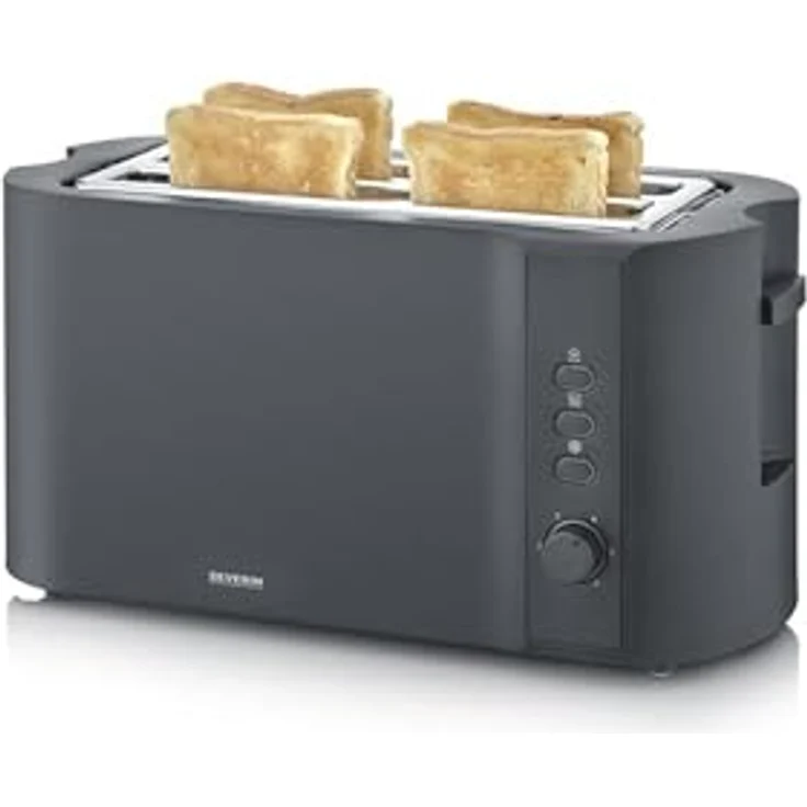 SEVERIN AT 2591 Langschlitz-Toaster für 4 Scheiben, 1.400 W, schwarz matt, mit Brötchenaufsatz und verschiedenen Aufwärmstufen – Bild 1