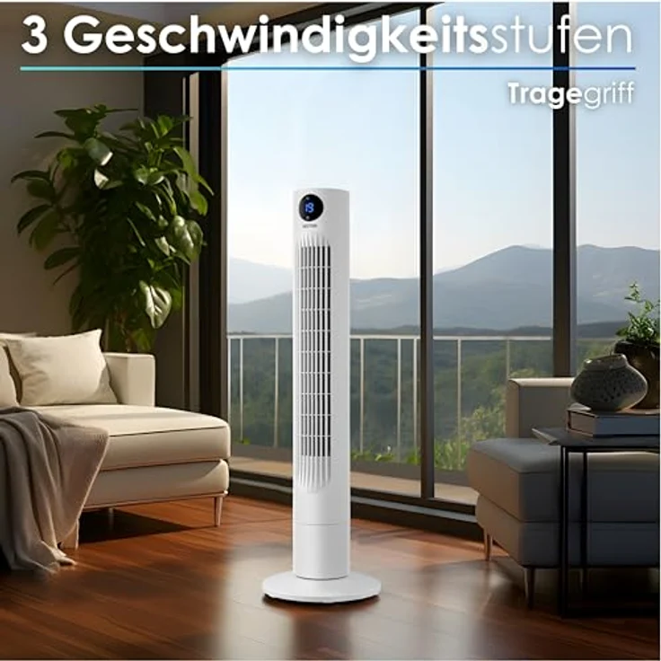 Echos Turmventilator | Ventilator sehr leise | Fernbedienung | Oszillierend | LED-Display | 3 Stufen | Tower Fan | Säulenventilator | Standventilator | Tower-Ventilator | Luftkühler | 12h Timer – Bild 4