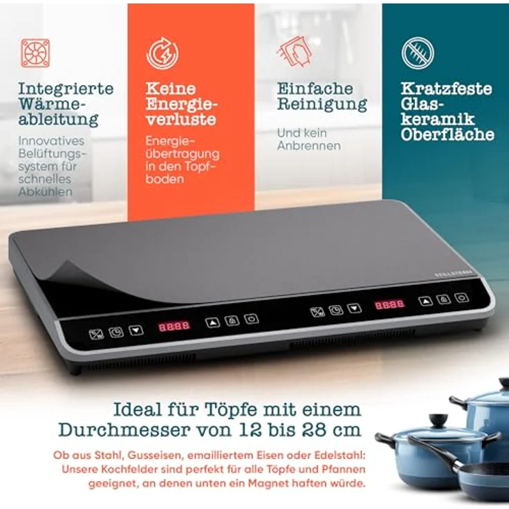 Stillstern Doppel-Induktionskochplatte ChefKoch Xtreme Duo 3600W, Glaskeramik, TurboBoost Technologie, 24h Timer – Bild 7